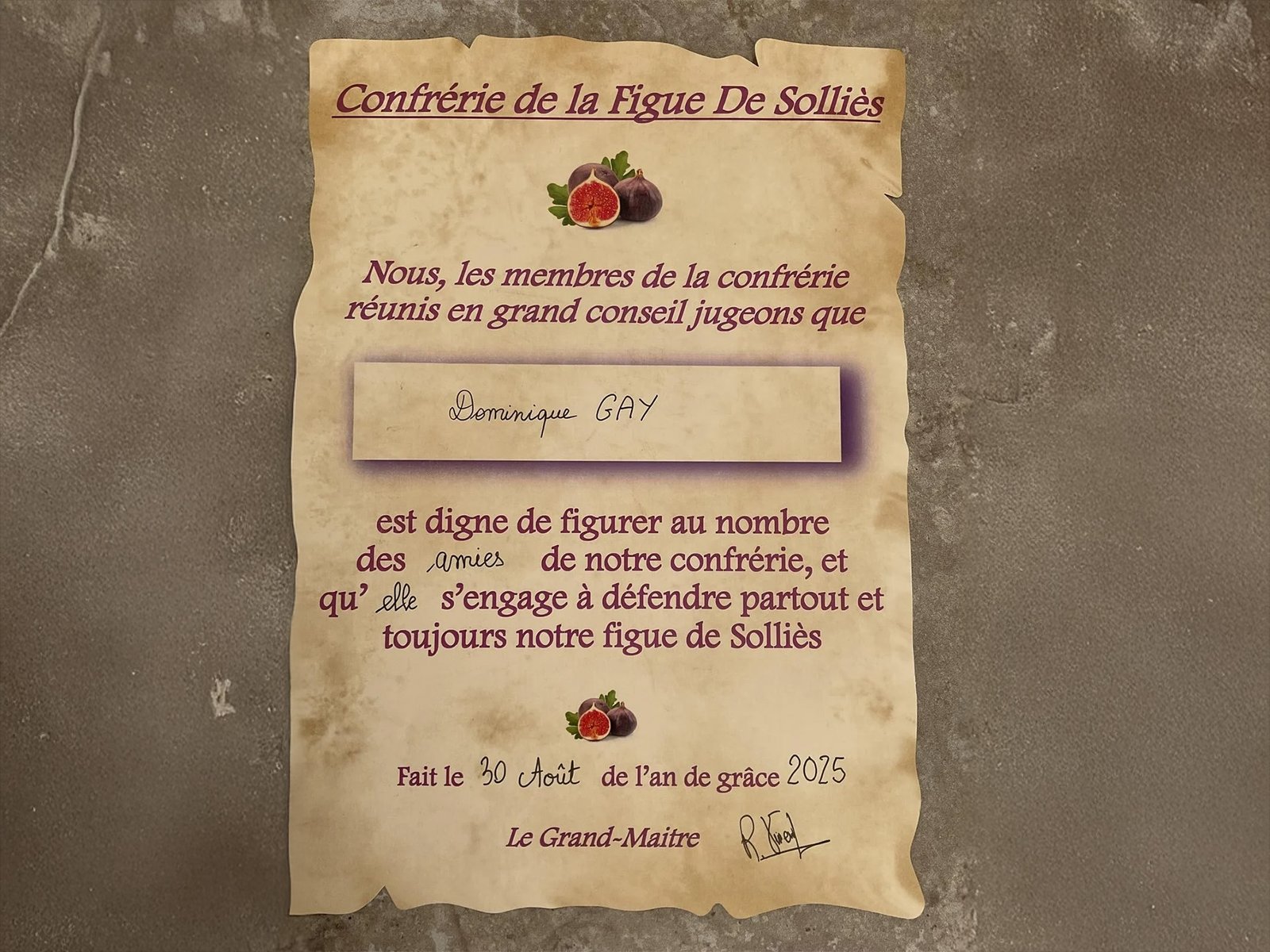 Dominique Gay à la Confrérie de la Figue de Solliès-Pont